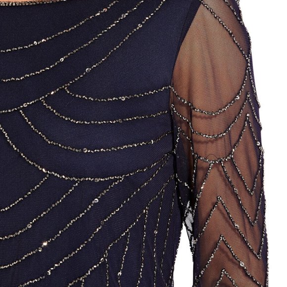 Beaded Blouson Dress with Three Quarter Sleeves - Picture 2 of 5